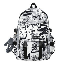 Trendy brand backpack for men ins trendy cool large capacity graffiti backpack men's casual college student bag for junior high school students