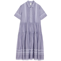 (Oriental Literature and Art) puretea tea silk cotton shirt collar dress womens lace ribbon 2024 summer new style