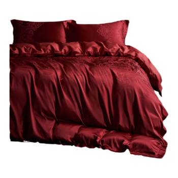 Sandman silk satin four-piece wedding set in bright red