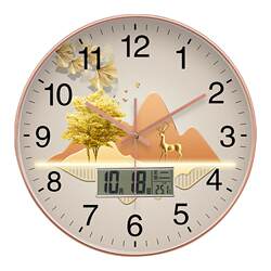 High-End Light Luxury Wall Clock with Long Battery Life for Living Room Home Use, Featuring a Deer and Golden Mountain Design, Silent Quartz Wall Clock