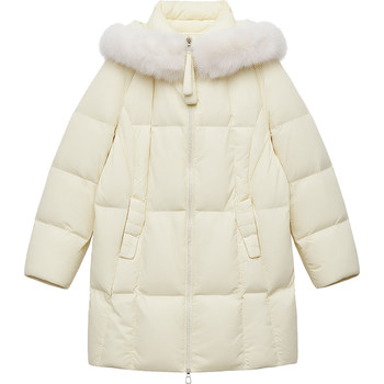 Dm100 large size 100% women's slightly fat mm winter thickened straight mid-length fur collar hooded down jacket