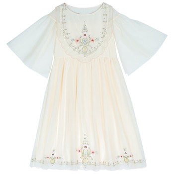 Face art spring and summer new products limited edition antique handmade embroidery mori girl butterfly sleeves retro dress