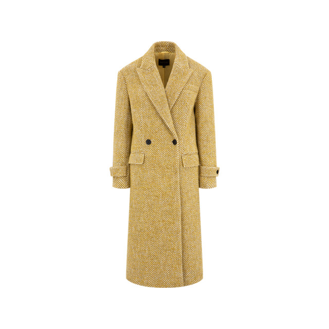 MARYLING玛俪琳冬季新品人字纹西装领双排扣长款大衣A1DHW93170