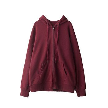 SIXI 四喜家 Spring Retro Lazy Solid Color Hooded Sweater Women's Loose Versatile Casual Zipper Jacket