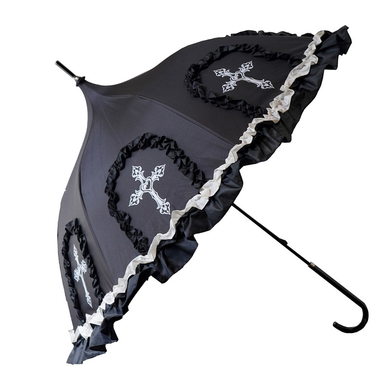 【Contract Cross】Original Dark Gothic Style Lolita Pagoda Umbrella Sunscreen Umbrella Black Vinyl Sun and Rain Umbrella