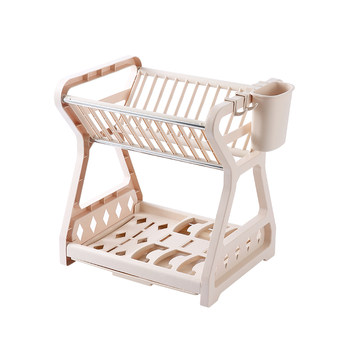 Kitchen storage rack utensils double drain bowl rack