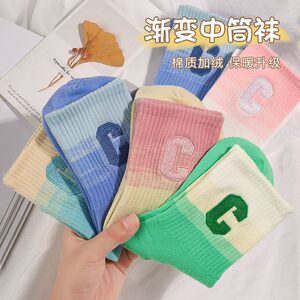 小熊袜子女中筒袜ins潮春秋棉袜可爱日系小花白色百搭堆堆袜学生