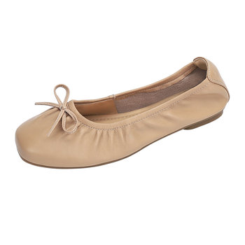 Sheepskin women's ballet shoes egg roll shoes bow