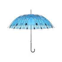 (Self-operated) Long-handled transparent umbrella 16 ribs plus umbrella blue retro dome internet celebrity photo umbrella Japanese style fresh
