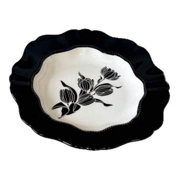 Retro tulip ceramic tableware set for household bowls, plates, black and white high-end dining plates, rice bowls, housewarming gifts