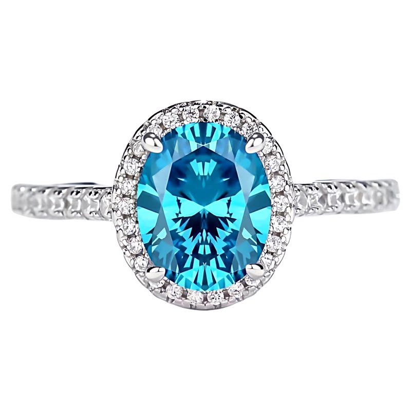 Leidy Haute Couture s925 silver slives sea blue ice flower cut 3 carat pigeon egg fashion ring
