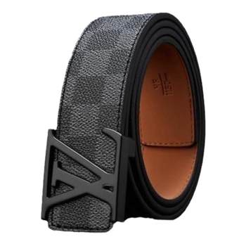 Men's genuine leather letter smooth buckle belt young people's trendy belt men's cowhide youth luxury trouser belt