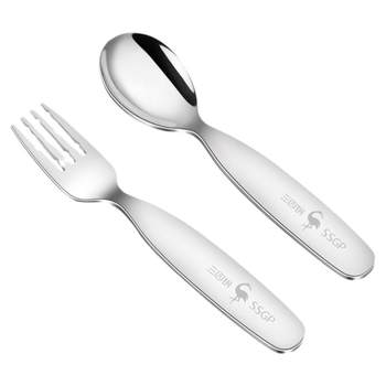 Three and four steel children's spoons portable to eat and drink soup