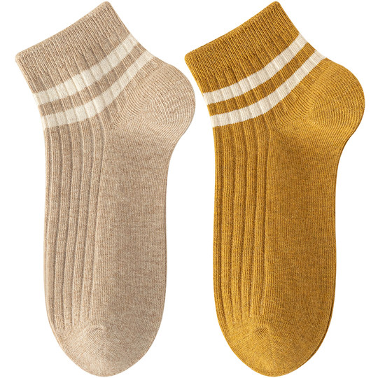Spring, autumn and summer two-bar striped cotton socks for women