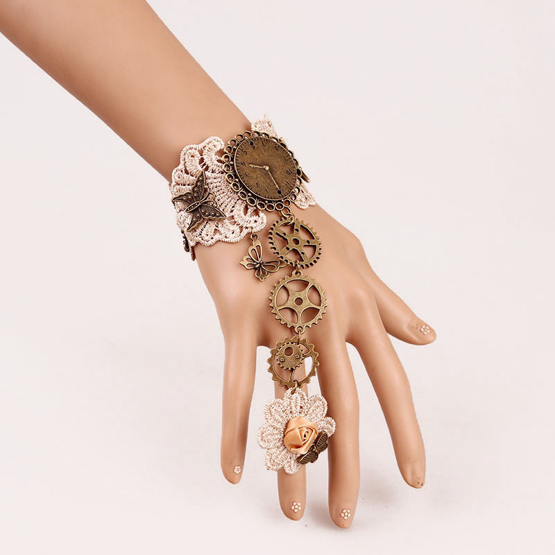 Original Punk Lolita Retro Gothic Steam Gear Mechanical Bracelet Ring Gloves Accessories Wristband
