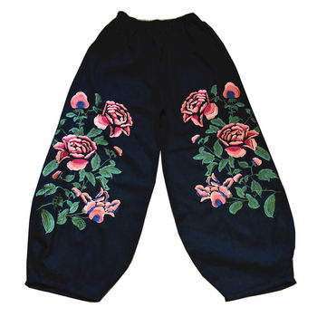 ດອກໄມ້ເດືອນກັນຍາຂອງແມ່ຍິງໃນພາກຮຽນ spring ແລະດູໃບໄມ້ລົ່ນແບບຊົນເຜົ່າຝ້າຍແລະ linen embroidered trousers ບາດເຈັບແລະ pants ຂາກວ້າງ Bloomers