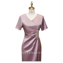 High-end mothers dress wedding banquet outfit 2024 new wedding wedding cheongsam for small middle-aged women pink summer