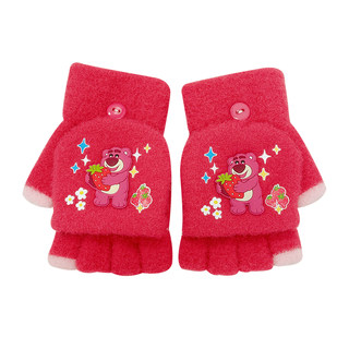 草莓熊儿童手套冬季女童加绒加厚翻盖半指套学生写字防冻保暖指套