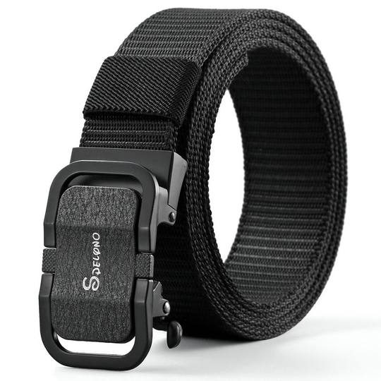 帆布皮带男士自动扣腰带休闲百搭韩版潮流学生军训新款合金扣扣头