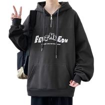 Half-zip sweatshirt mens spring and autumn new American loose long-sleeved jacket mens trendy hooded casual tops