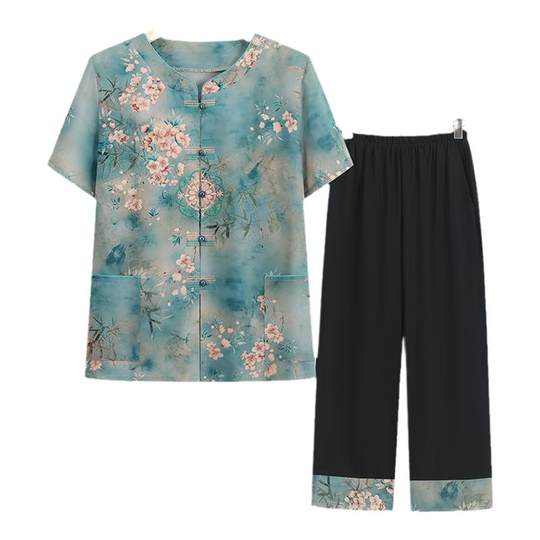 中老年人套装女装奶奶夏装短袖妈妈装夏季新款老人衣服老太太唐装