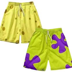 Summer 2-piece Spongebob shorts for men and women, trendy beach pants for home, ກາງເກງຫ້າຈຸດ, ດາວໃຫຍ່