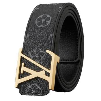 Belt men's genuine leather printed plaid new style smooth inner buckle young people's brand-name belt luxury trouser belt men's trend