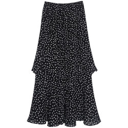 Wu 77 ruffle design skirt floral for women, versatile elastic high waist slit, slimming mid-length a-length skirt