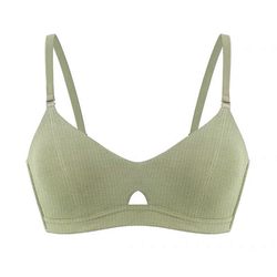 Clearance Japanese French underwear, small breasts, no empty cup, ultra-thin threaded cotton student girl bra, avocado green