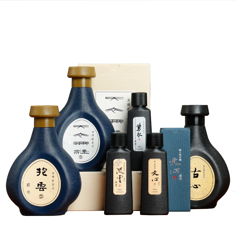 加藤静允　染付吹墨魚水滴　共箱　白洲正子　文房四宝 吴竹高端书法墨汁抱云古心墨块调液500ml书画专用墨汁国画专用墨宝松月