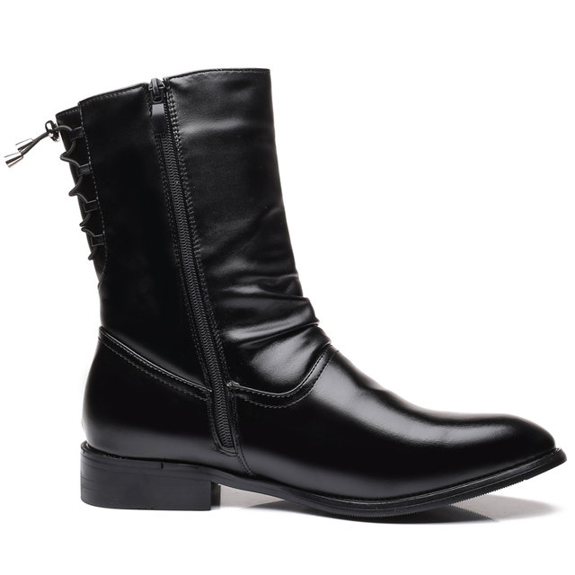 Versatile long men's boots, trendy leather boots, mid-calf Martin boots
