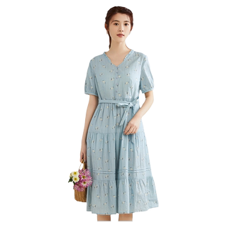 依伽依佳2023夏新品连衣裙女碎花时尚气质文艺修身中长裙ESXL003