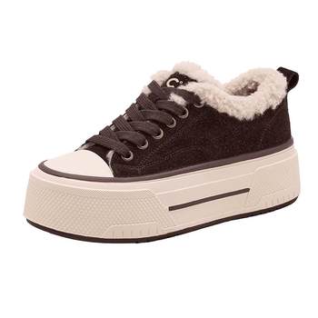 Qianbaidu women's thick-soled canvas shoes plus fleece winter
