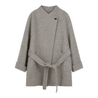 solighter 法式立领收腰羊绒双面呢大衣女秋冬新款一手长毛呢外套