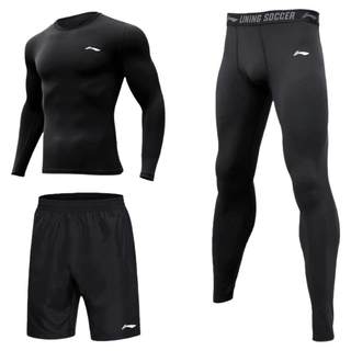 李宁跑步男运动套装秋冬季健身衣服训练服专业晨跑速干衣紧身装备