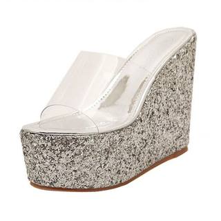 Summer wedge sandals super high heel transparent sequins