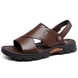 Playboy Sandals Summer Breathable ຫນັງແທ້ Soft Soled Beach Shoes Casual ພໍ່ອາຍຸກາງຄົນເກີບແຕະແລະເກີບແຕະຜູ້ຊາຍ trendy