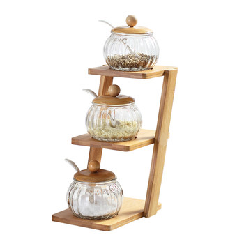 Upper and lower-layer ceramic seasoning box glass jar