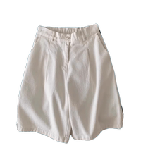 White straight denim shorts for women in summer thin high-waisted loose wide-leg mid-pants elasticated back waist versatile five-quarter trousers