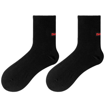 Zimo Spring and Summer Socks Men's Embroidered ZIMONS Medium Tube Thin Solid White Socks Pure Cotton Boys Sports Socks