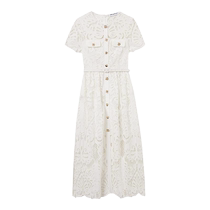 self-portrait 2024 early autumn pure white temperament short-sleeved cotton lace dress mid-length skirt
