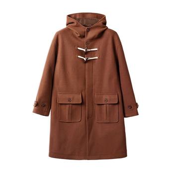 College style horn button coat woolen coat