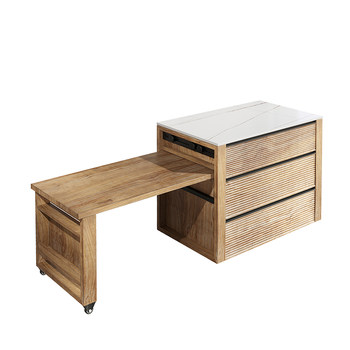 Teng zhe's all-solid wood island dining table with integrated retractable storage