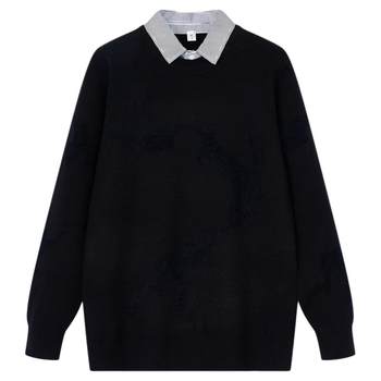 Kuaiyu 2025 winter warm sweater men's stand collar fake two-piece simple versatile jacquard smooth men's sweater