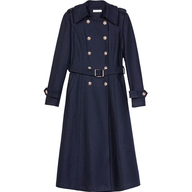 月溪正品2025新款毛呢女外套中长款厚空姐制服保暖大衣工作服工装