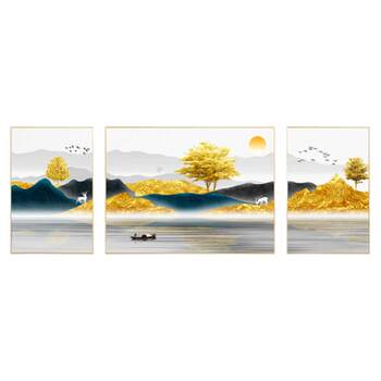 ຮູບແຕ້ມເພັດເຕັມເມັດ 2021 Money Tree Elk Modern Living Room Dotted Cross Stitch Landscape Triptych