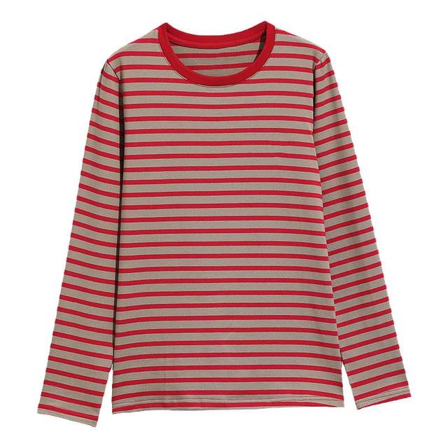 Moderate pure cotton women's long-sleeved stripes loose