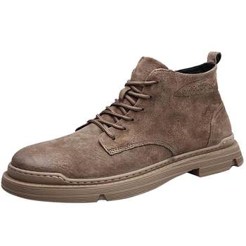 ເກີບ Martin ຫນັງອ່ອນສໍາລັບຜູ້ຊາຍໃນລະດູຫນາວບວກກັບ velvet ຫນັງແທ້ອ່ອນ sole ສູງ retro wolf boots mid-top ເກີບຕ່ໍາເທິງອັງກິດ