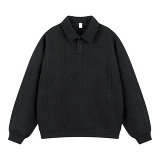 American retro texture rhombus long-sleeved polo sweatshirt