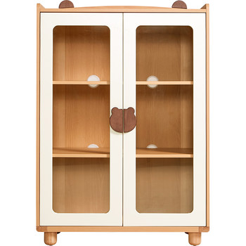 Lin's home solid wood-footed children's bookcase with cabinet door
